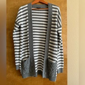 Express Cardigan, medium, grey/white striped